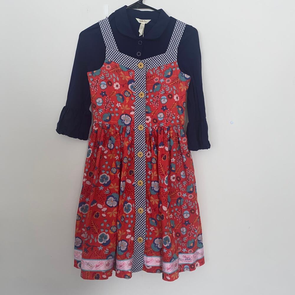 Matilda Jane Floral Jumper Dress Top Set Red Blue Girls Size 14 NWT